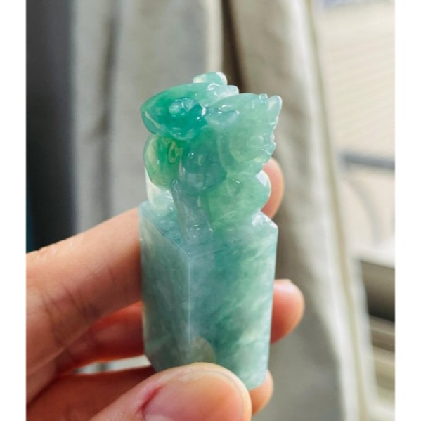 天然A貨緬甸玉 老坑翠綠手工雕踩球貔貅翡翠印章/方印/對印(一對) 起冰滿綠底色 俏辣色冰正綠 招財進寶有求必應-細節圖6