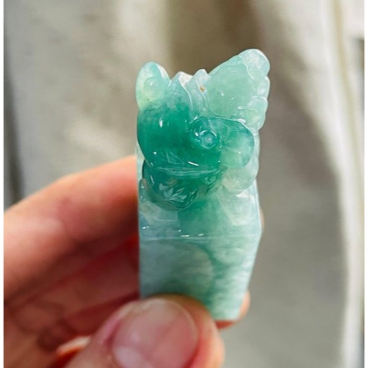 天然A貨緬甸玉 老坑翠綠手工雕踩球貔貅翡翠印章/方印/對印(一對) 起冰滿綠底色 俏辣色冰正綠 招財進寶有求必應-細節圖8