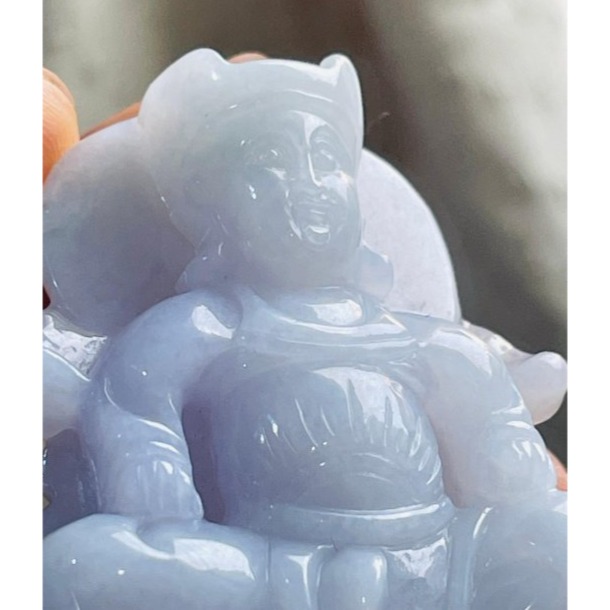 天然A貨緬甸玉 膠潤粉紫俏綠廣澤尊王翡翠玉牌 芙蓉細肉底庄 粉嫩紫底帶抹淡綠 色滿不露白-細節圖2