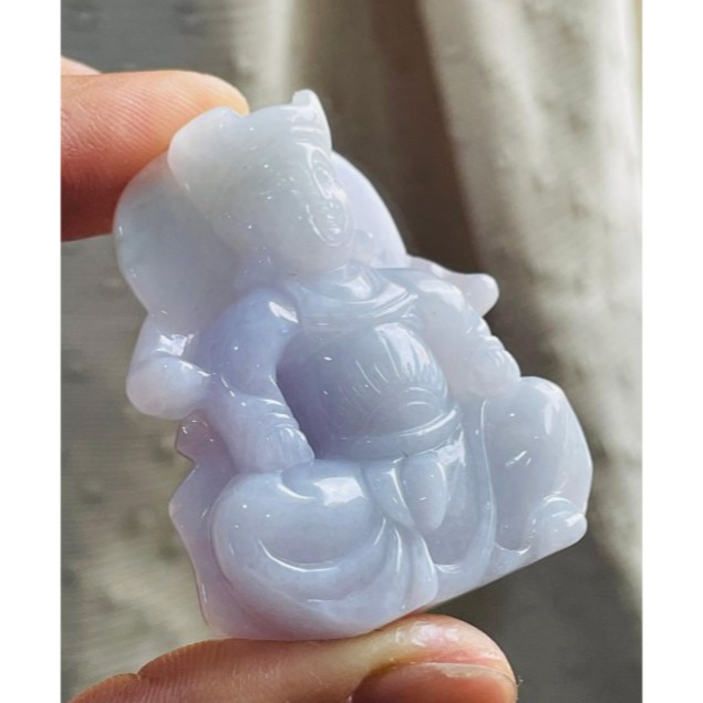 天然A貨緬甸玉 膠潤粉紫俏綠廣澤尊王翡翠玉牌 芙蓉細肉底庄 粉嫩紫底帶抹淡綠 色滿不露白-細節圖3