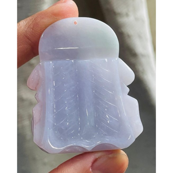 天然A貨緬甸玉 膠潤粉紫俏綠廣澤尊王翡翠玉牌 芙蓉細肉底庄 粉嫩紫底帶抹淡綠 色滿不露白-細節圖6