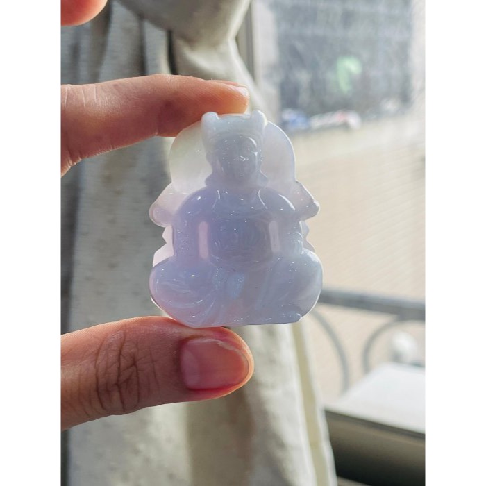 天然A貨緬甸玉 膠潤粉紫俏綠廣澤尊王翡翠玉牌 芙蓉細肉底庄 粉嫩紫底帶抹淡綠 色滿不露白-細節圖8