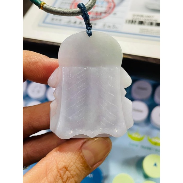 天然A貨緬甸玉 膠潤粉紫俏綠廣澤尊王翡翠玉牌 芙蓉細肉底庄 粉嫩紫底帶抹淡綠 色滿不露白-細節圖10