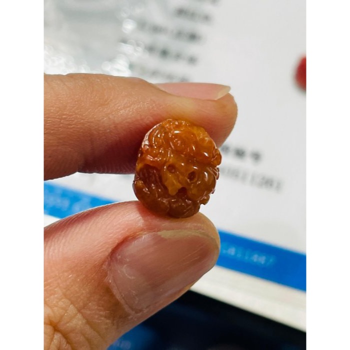 天然A貨緬甸玉 冰亮紅360度環繞微雕一條龍翡翠小龍珠 老熟起冰油亮 色滿勻稱 天然冰紅肉通孔頂珠-細節圖9