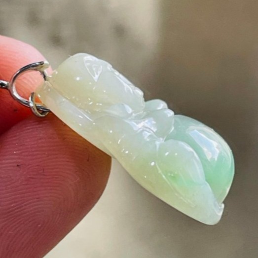 天然A貨緬甸玉 芙蓉種 膠潤黃加綠佛公/彌勒佛翡翠玉墜 細肉芙蓉底庄 梨黃滿底色鮮綠點綴飽滿圓肚-細節圖6