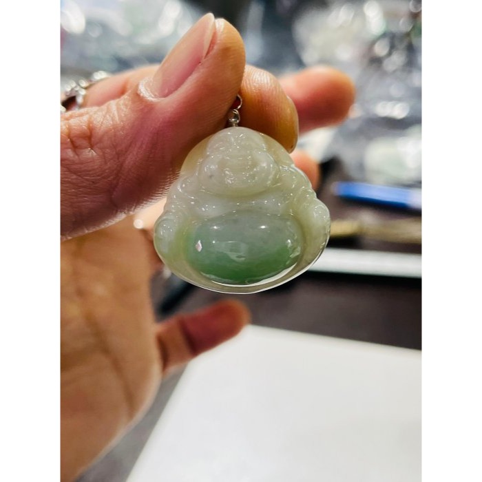 天然A貨緬甸玉 芙蓉種 膠潤黃加綠佛公/彌勒佛翡翠玉墜 細肉芙蓉底庄 梨黃滿底色鮮綠點綴飽滿圓肚-細節圖10