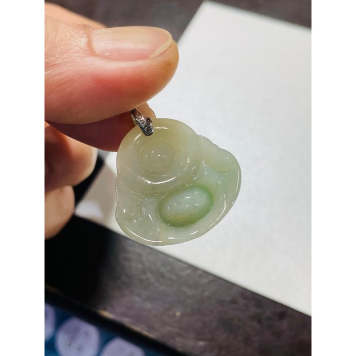 天然A貨緬甸玉 芙蓉種 膠潤黃加綠佛公/彌勒佛翡翠玉墜 細肉芙蓉底庄 梨黃滿底色鮮綠點綴飽滿圓肚-細節圖11