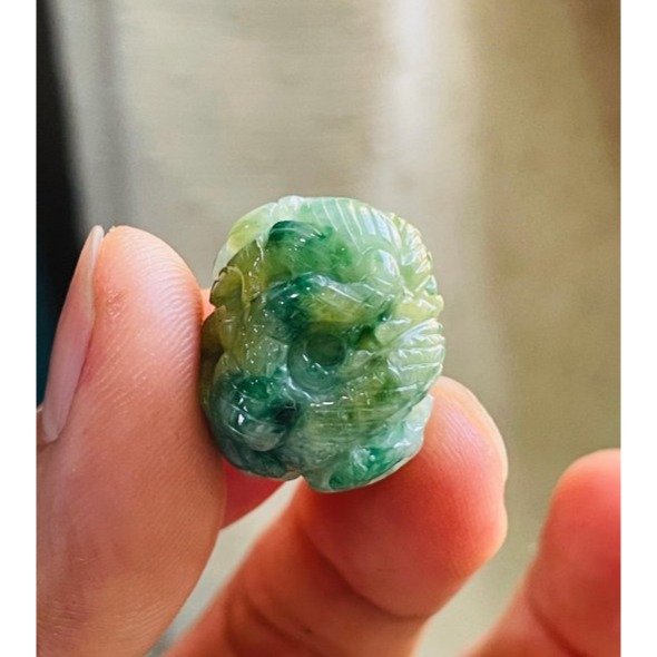 天然A貨緬甸玉 老坑黃加綠三彩手工無死角巧雕一條龍翡翠大龍珠 辣綠花 冰黃360度環繞全帶色 冰潤艷色16咪珠-細節圖2