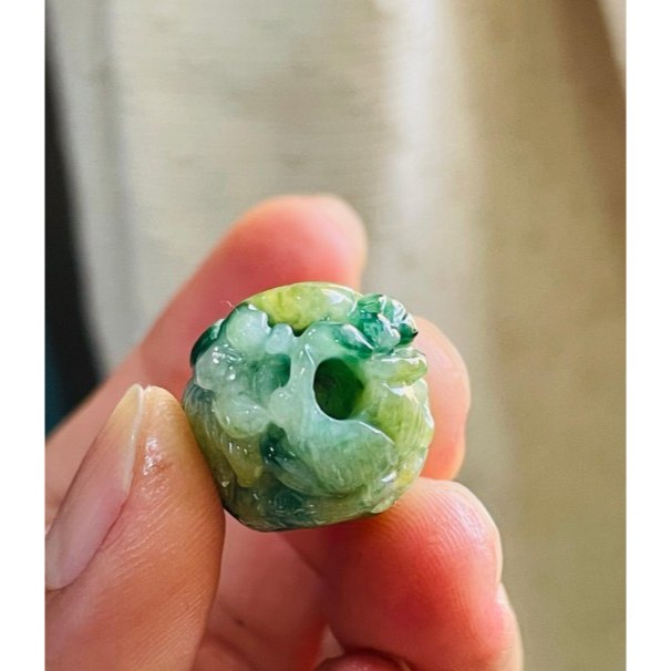 天然A貨緬甸玉 老坑黃加綠三彩手工無死角巧雕一條龍翡翠大龍珠 辣綠花 冰黃360度環繞全帶色 冰潤艷色16咪珠-細節圖6