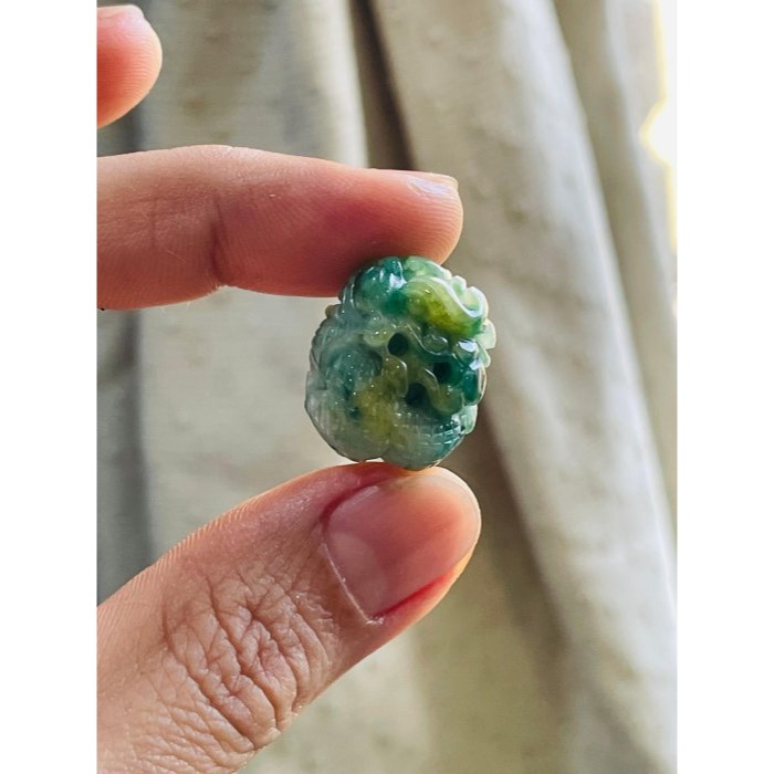 天然A貨緬甸玉 老坑黃加綠三彩手工無死角巧雕一條龍翡翠大龍珠 辣綠花 冰黃360度環繞全帶色 冰潤艷色16咪珠-細節圖8