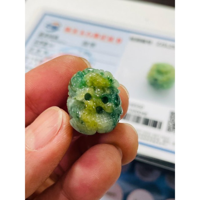 天然A貨緬甸玉 老坑黃加綠三彩手工無死角巧雕一條龍翡翠大龍珠 辣綠花 冰黃360度環繞全帶色 冰潤艷色16咪珠-細節圖9