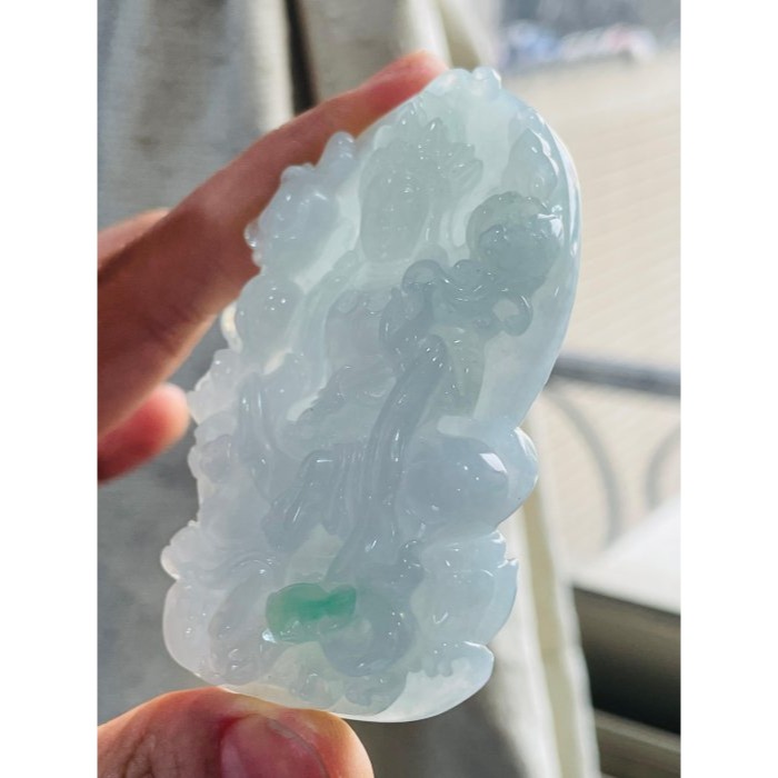 天然A貨緬甸玉 冰種藍綠精工雕白度母翡翠佛牌 晶潤滿底色 一抹冰綠點翠增彩 厚裝牌型 法像精開 腳掌開眼 附台證-細節圖4