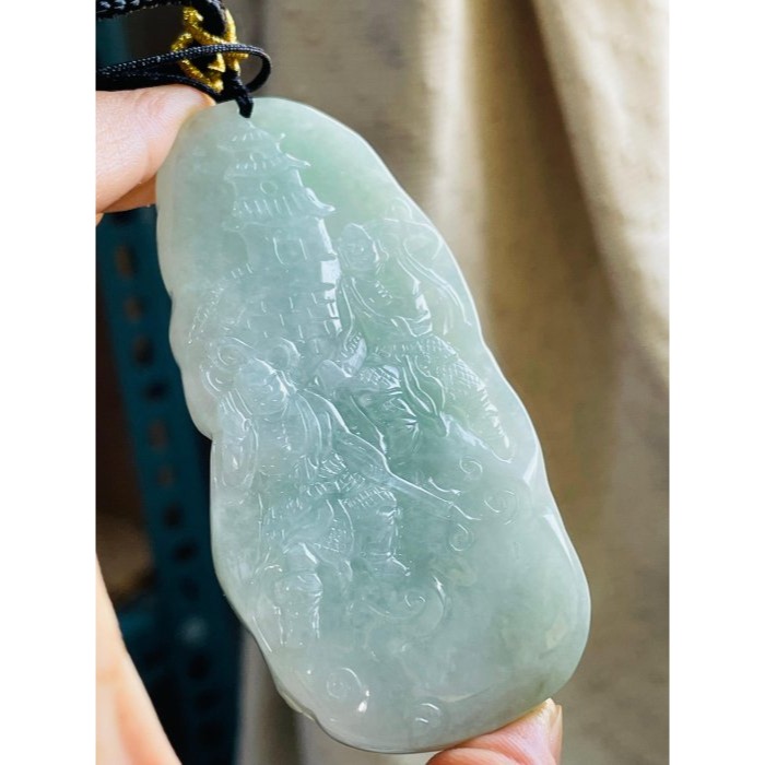 天然A貨緬甸玉 冰膠晴綠雙面精工獨家版天上聖母/提燈媽祖翡翠佛牌 色滿勻稱過底 千順護航祖廟加持 法像精開 工藝精湛-細節圖6