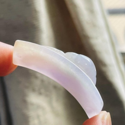 天然A貨緬甸玉 老坑冰藕紫三彩手工雕事事如意翡翠手牌/手鍊 Q潤膠感瑪瑙底裝 乾淨粉橘 過底粉紫 翠綠添彩 色滿不失色-細節圖5