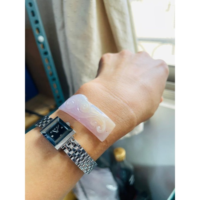 天然A貨緬甸玉 老坑冰藕紫三彩手工雕事事如意翡翠手牌/手鍊 Q潤膠感瑪瑙底裝 乾淨粉橘 過底粉紫 翠綠添彩 色滿不失色-細節圖8