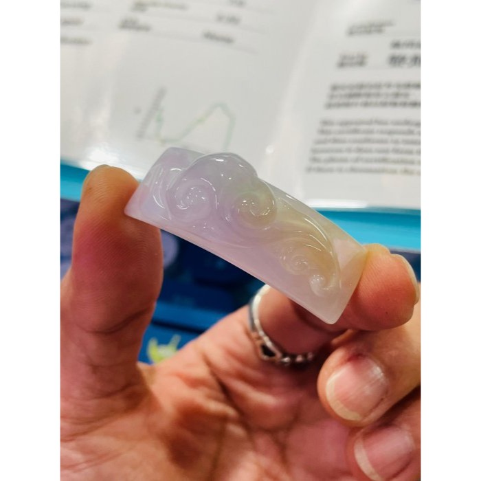 天然A貨緬甸玉 老坑冰藕紫三彩手工雕事事如意翡翠手牌/手鍊 Q潤膠感瑪瑙底裝 乾淨粉橘 過底粉紫 翠綠添彩 色滿不失色-細節圖9