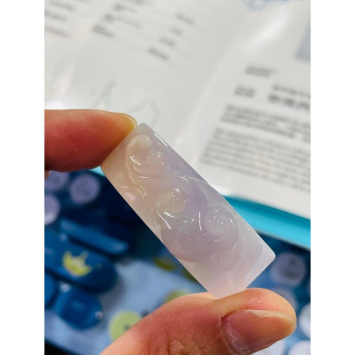 天然A貨緬甸玉 老坑冰藕紫三彩手工雕事事如意翡翠手牌/手鍊 Q潤膠感瑪瑙底裝 乾淨粉橘 過底粉紫 翠綠添彩 色滿不失色-細節圖10