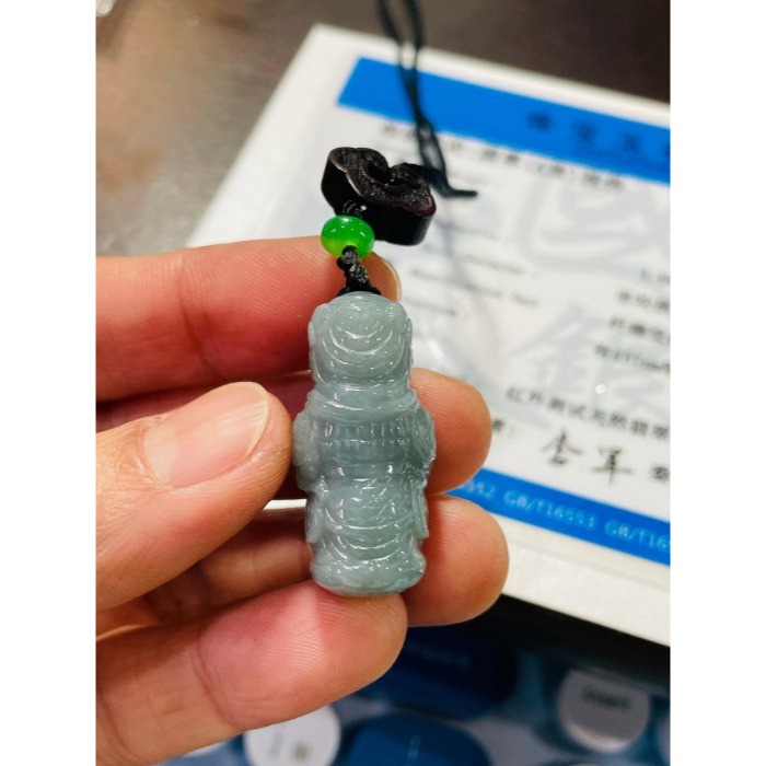 天然A貨緬甸玉 細潤藍綠獨家全立體Q版(偉陀)韋馱菩薩翡翠小佛墜 芙蓉種細肉 灰藍綠滿色 立體圓嘟俏皮法相-細節圖10