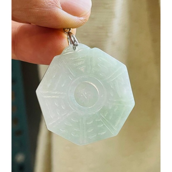 天然A貨緬甸玉 冰潤淡底色太極八卦翡翠玉墜 起冰淡綠 色淡能見色 透手影帶水頭 配戴無壓力大小-細節圖2