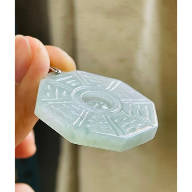 天然A貨緬甸玉 冰潤淡底色太極八卦翡翠玉墜 起冰淡綠 色淡能見色 透手影帶水頭 配戴無壓力大小-細節圖4