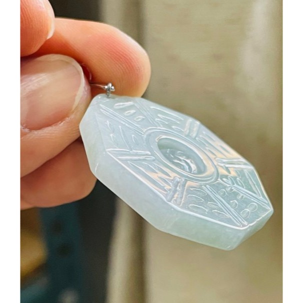 天然A貨緬甸玉 冰潤淡底色太極八卦翡翠玉墜 起冰淡綠 色淡能見色 透手影帶水頭 配戴無壓力大小-細節圖5