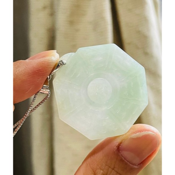 天然A貨緬甸玉 冰潤淡底色太極八卦翡翠玉墜 起冰淡綠 色淡能見色 透手影帶水頭 配戴無壓力大小-細節圖7