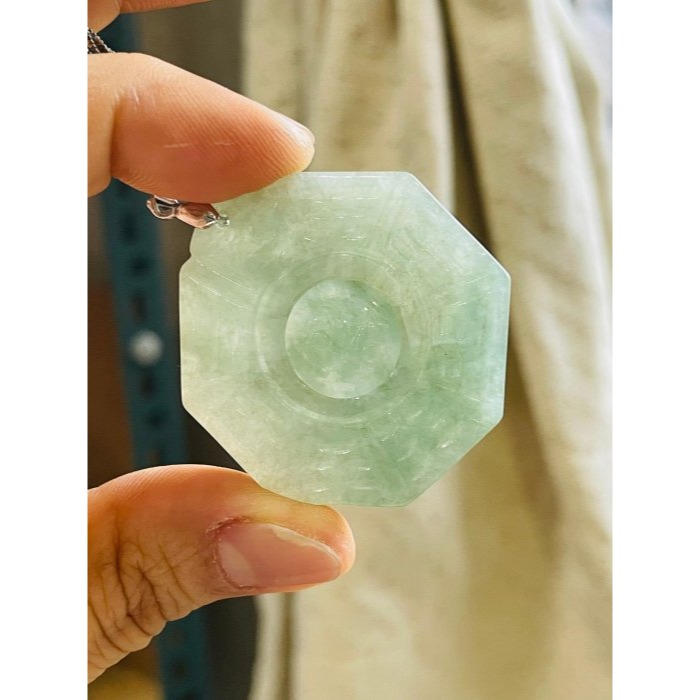 天然A貨緬甸玉 冰潤晴藍太極八卦翡翠玉墜 乾淨無色根底妝 透手冰油青 大小配戴合宜-細節圖6
