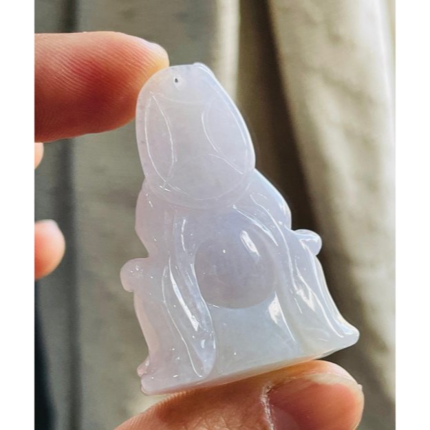 天然A貨緬甸玉 冰潤淡紫立體雕玄天上帝翡翠玉墜 淡粉紫底色近白 一抹能見紫 易配戴大小-細節圖6