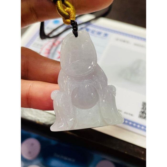 天然A貨緬甸玉 冰潤淡紫立體雕玄天上帝翡翠玉墜 淡粉紫底色近白 一抹能見紫 易配戴大小-細節圖10