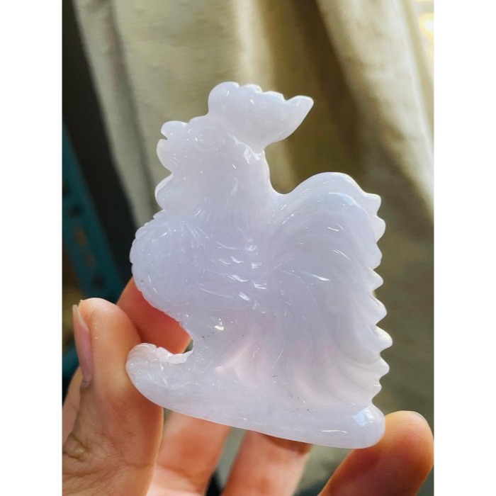 天然A貨緬甸玉 水潤櫻花紫全立體雕雄雞昂首/大吉大利翡翠擺件 過底滿色粉紫 細肉色滿 能見色-細節圖4