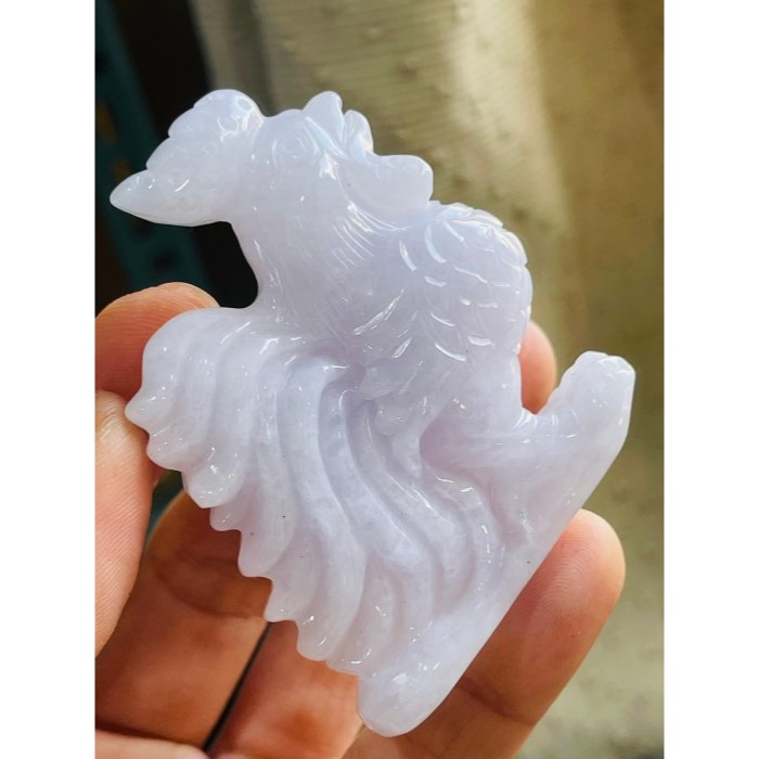 天然A貨緬甸玉 水潤櫻花紫全立體雕雄雞昂首/大吉大利翡翠擺件 過底滿色粉紫 細肉色滿 能見色-細節圖5