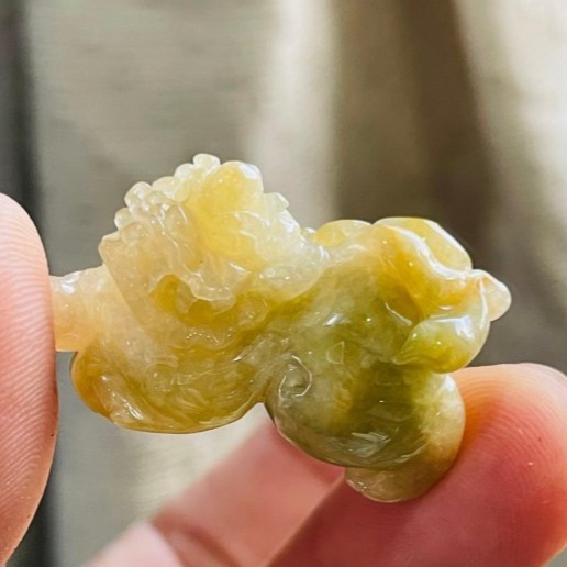 天然A貨緬甸玉 冰潤黃加綠手工精雕雙福雙進黃金貔貅翡翠擺件(一對)  天然黃中帶翠 油潤帶冰 色甜工精 左吸財右納福-細節圖4