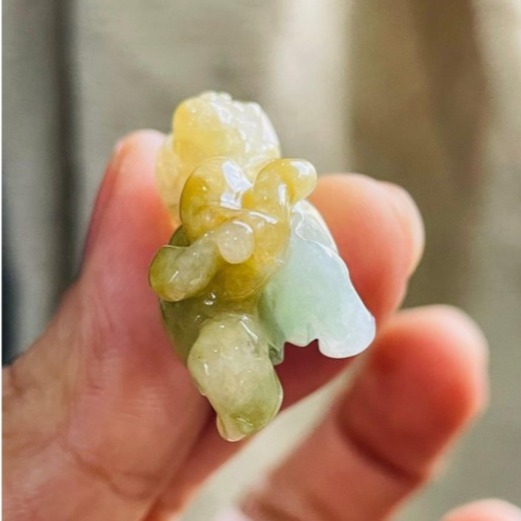 天然A貨緬甸玉 冰潤黃加綠手工精雕雙福雙進黃金貔貅翡翠擺件(一對)  天然黃中帶翠 油潤帶冰 色甜工精 左吸財右納福-細節圖8