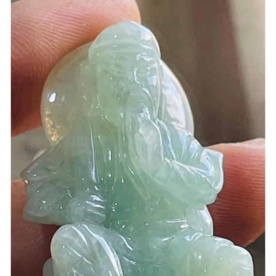 天然A貨緬甸玉 冰潤晴綠立體雕玄天上帝翡翠玉墜 起冰透光滿綠底色 有色帶水頭 工藝立體法像清晰-細節圖2