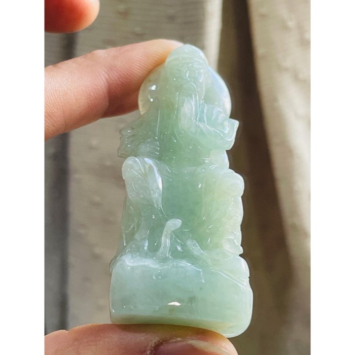 天然A貨緬甸玉 冰潤晴綠立體雕玄天上帝翡翠玉墜 起冰透光滿綠底色 有色帶水頭 工藝立體法像清晰-細節圖3