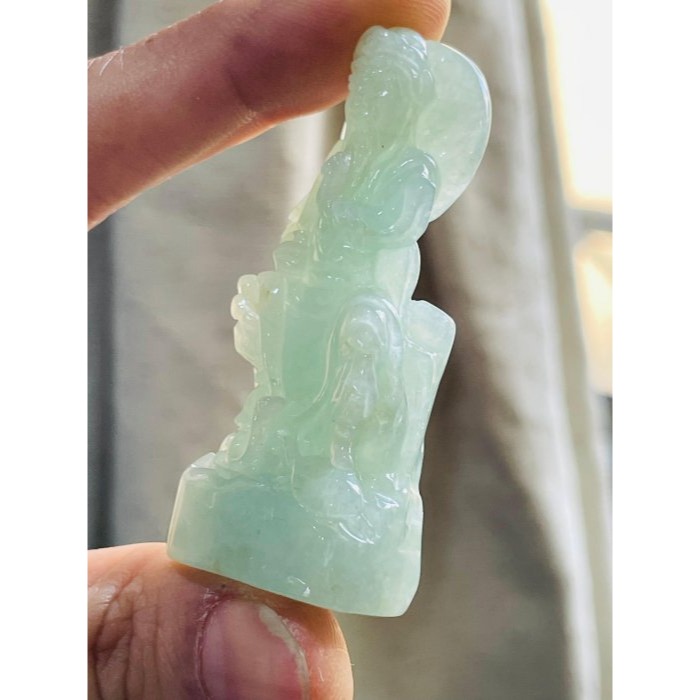 天然A貨緬甸玉 冰潤晴綠立體雕玄天上帝翡翠玉墜 起冰透光滿綠底色 有色帶水頭 工藝立體法像清晰-細節圖4