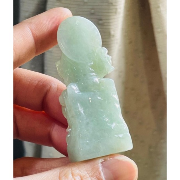 天然A貨緬甸玉 冰潤晴綠立體雕玄天上帝翡翠玉墜 起冰透光滿綠底色 有色帶水頭 工藝立體法像清晰-細節圖6