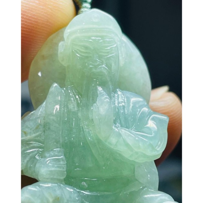 天然A貨緬甸玉 冰潤晴綠立體雕玄天上帝翡翠玉墜 起冰透光滿綠底色 有色帶水頭 工藝立體法像清晰-細節圖8