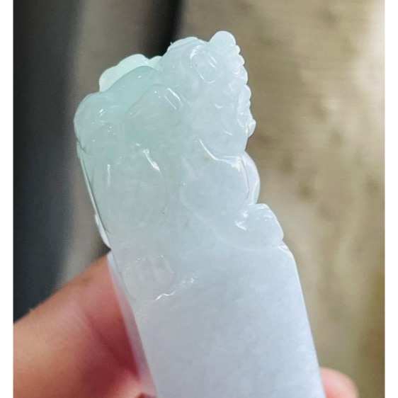 天然A貨緬甸玉 冰潤粉紫俏綠手工雕招財貔貅翡翠印章/方印 粉嫩紫綠分明 俏色巧雕 特色完美長印 大印體-細節圖6