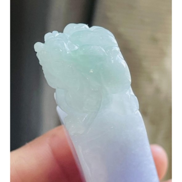 天然A貨緬甸玉 冰潤粉紫俏綠手工雕招財貔貅翡翠印章/方印 粉嫩紫綠分明 俏色巧雕 特色完美長印 大印體-細節圖7