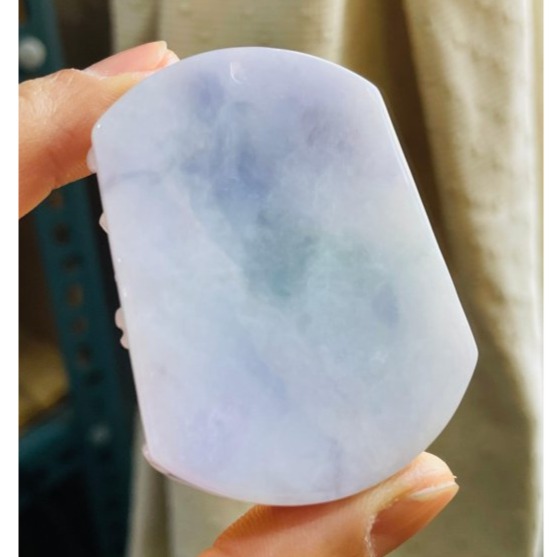 天然A貨緬甸玉 冰潤茄紫俏綠御龍羅漢濟公活佛翡翠玉牌 厚庄透光滿藍紫底色 茄紫陽綠添彩 一刀切方正牌型-細節圖6