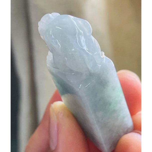 天然A貨緬甸玉 冰潤烏雞綠手工雕招財貔貅翡翠印章/私章/方印 灰烏雞底帶冰冰陽綠-細節圖5