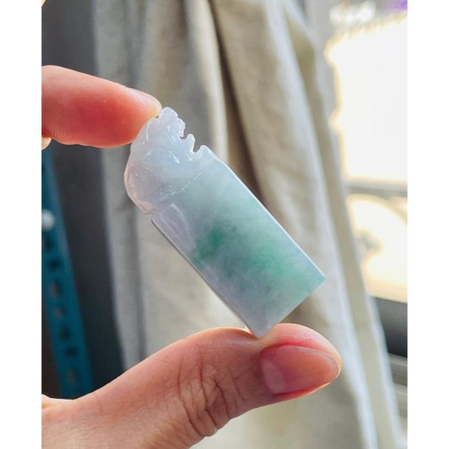 天然A貨緬甸玉 冰潤烏雞綠手工雕招財貔貅翡翠印章/私章/方印 灰烏雞底帶冰冰陽綠-細節圖9