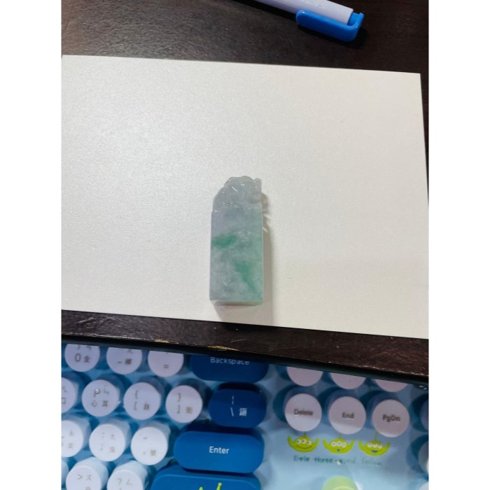 天然A貨緬甸玉 冰潤烏雞綠手工雕招財貔貅翡翠印章/私章/方印 灰烏雞底帶冰冰陽綠-細節圖11