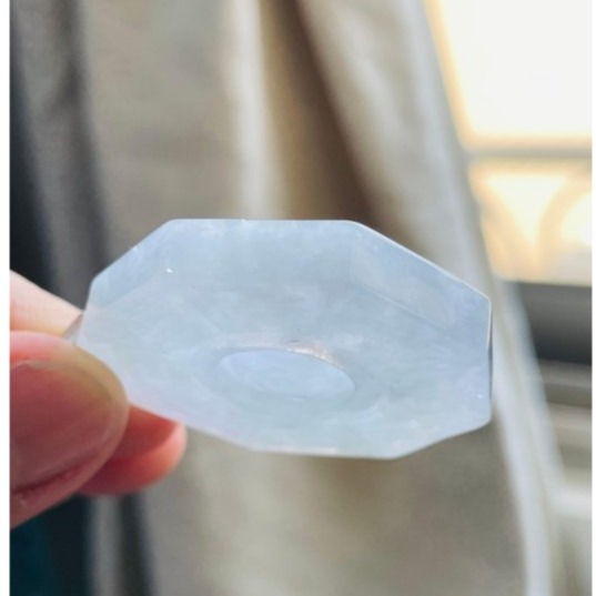 天然A貨緬甸玉 白冰太極八卦翡翠玉墜 冰冰乾淨透粉感 厚度足透手影好水頭-細節圖4