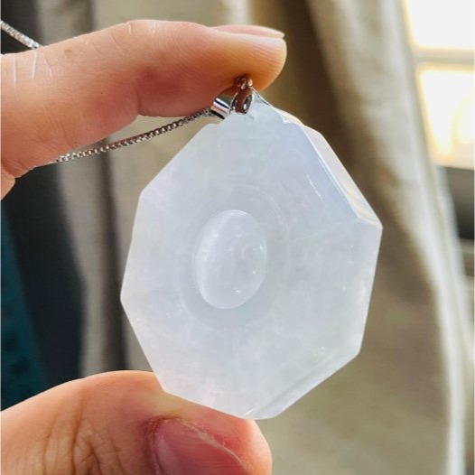 天然A貨緬甸玉 白冰太極八卦翡翠玉墜 冰冰乾淨透粉感 厚度足透手影好水頭-細節圖5