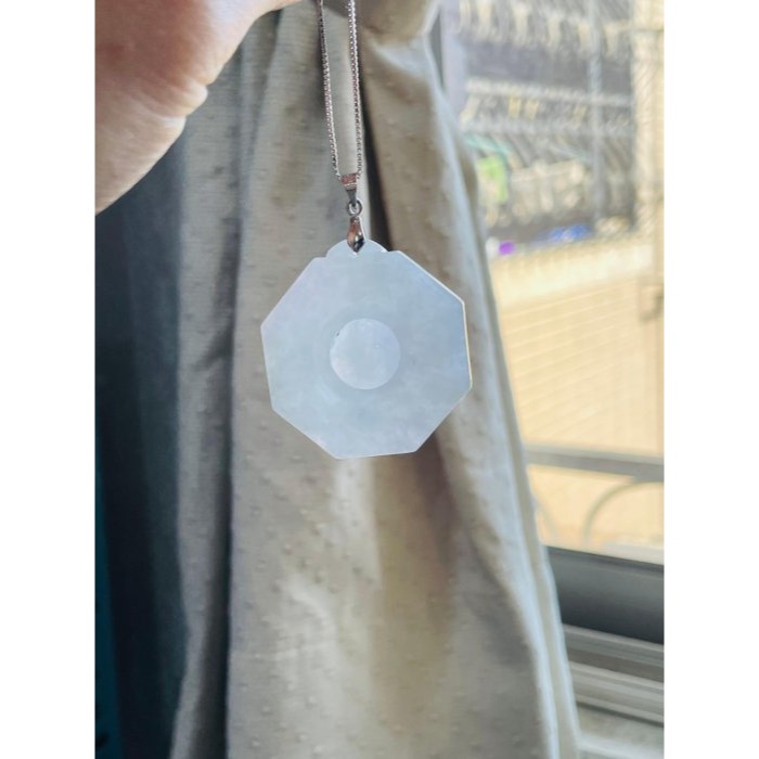 天然A貨緬甸玉 白冰太極八卦翡翠玉墜 冰冰乾淨透粉感 厚度足透手影好水頭-細節圖8