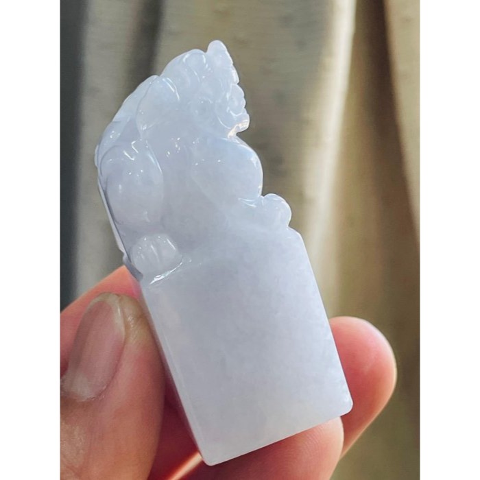 天然A貨緬甸玉 冰潤淡粉招財納福貔貅翡翠印章/正方印/對印(一對) 粉嫩淡粉滿色 色淡近白 老種帶冰底妝-細節圖5