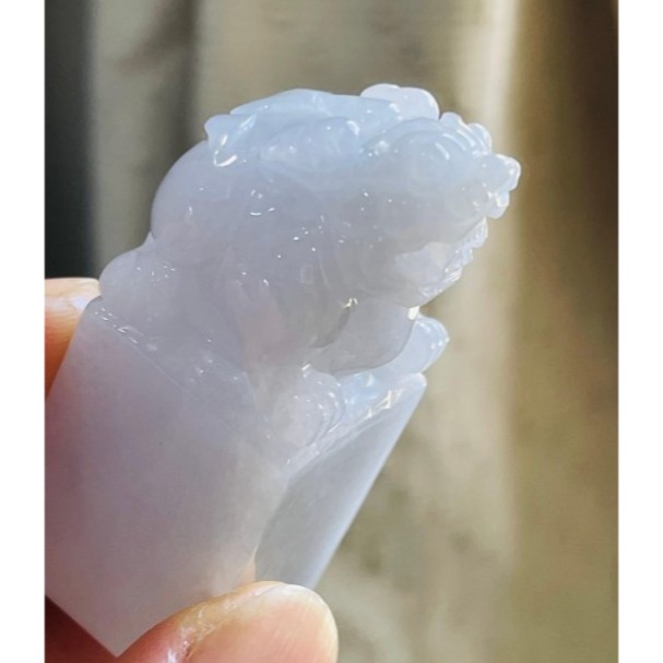 天然A貨緬甸玉 冰潤淡粉招財納福貔貅翡翠印章/正方印/對印(一對) 粉嫩淡粉滿色 色淡近白 老種帶冰底妝-細節圖7