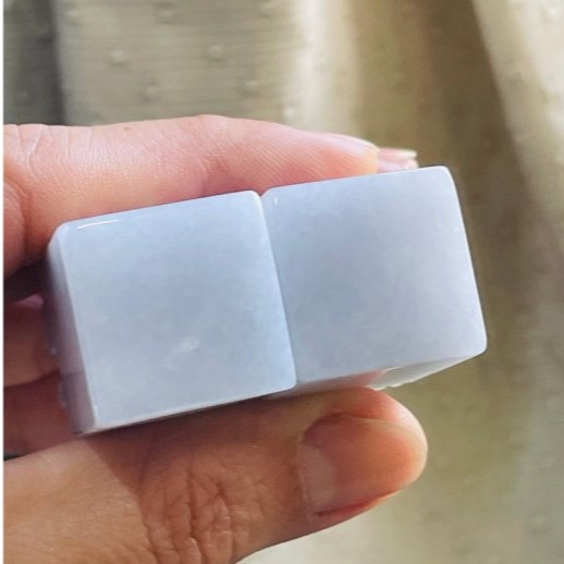 天然A貨緬甸玉 冰潤淡粉招財納福貔貅翡翠印章/正方印/對印(一對) 粉嫩淡粉滿色 色淡近白 老種帶冰底妝-細節圖8